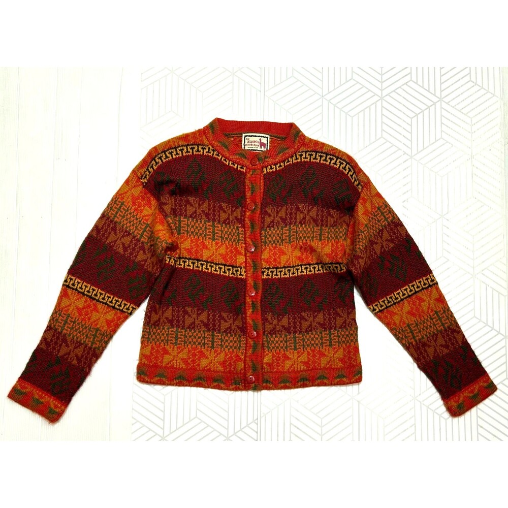 The Alpaca Connection size S Tribal Print Cardigan Sweater Made In Peru g